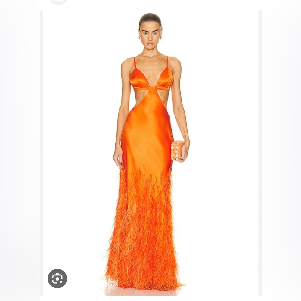Cult Gaia Raisa feather dress in papaya